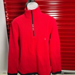 Express Men's Bright Red Half-Zip Sweater with Black Trim
